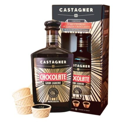 Likier czekoladowy Castagner Gran Liquore z 12 kieliszkami waflowymi