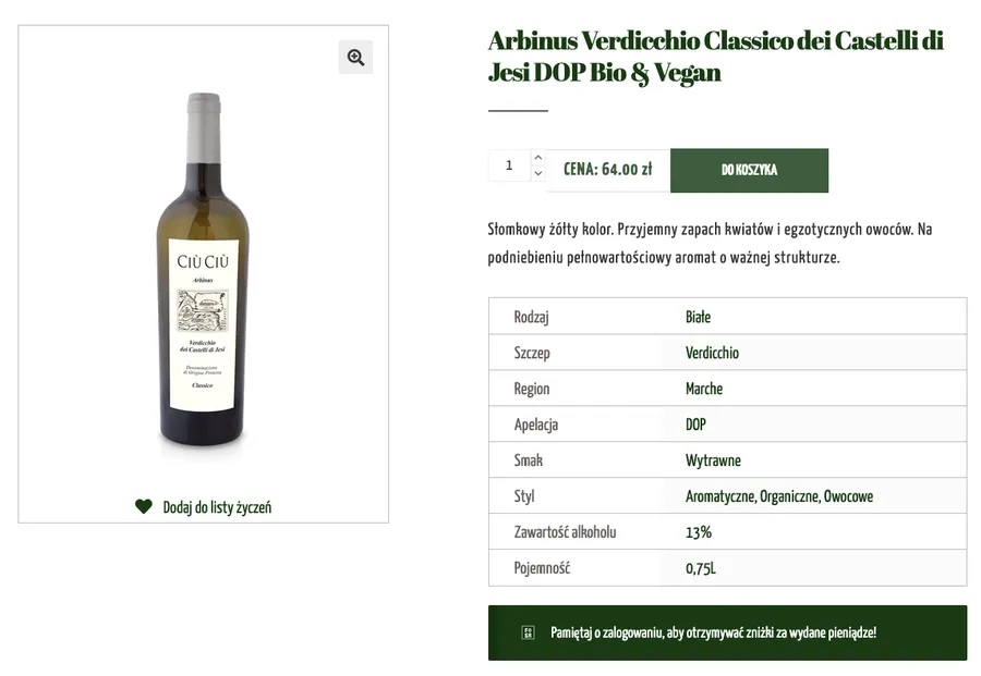 Butelka wina Verdicchio DOP z regionu Marche
