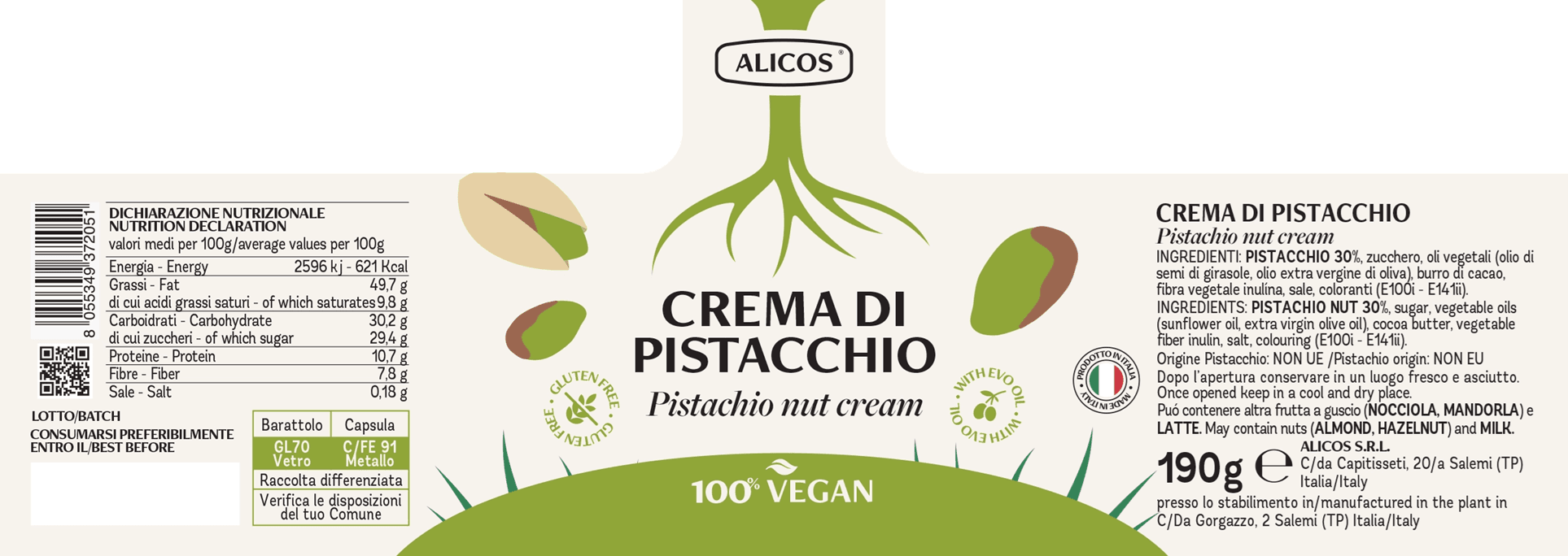 Vegan crema di pistacchio etykieta