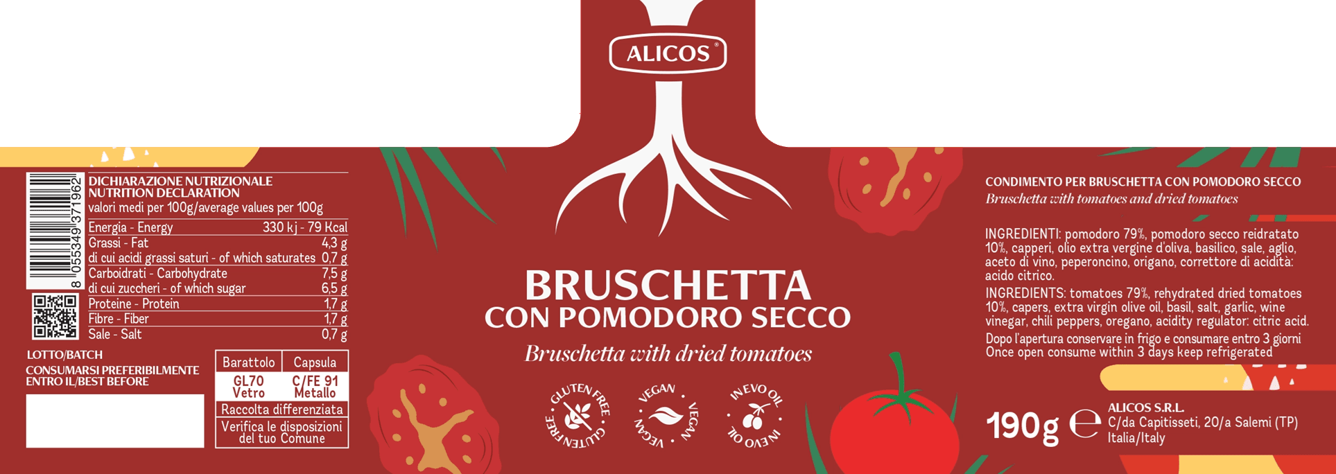 bruschetta con pomodoro e pomodoro secco etykieta