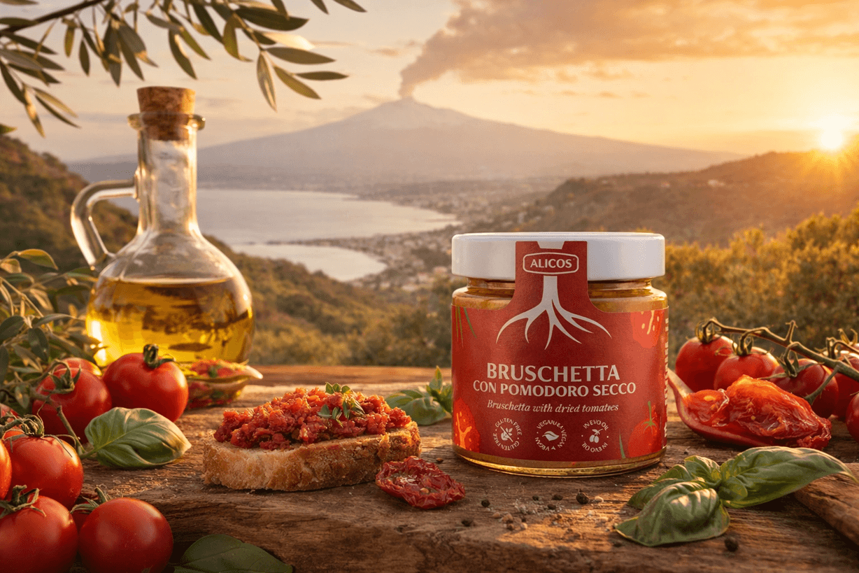 bruschetta con pomodoro e pomodoro secco plener