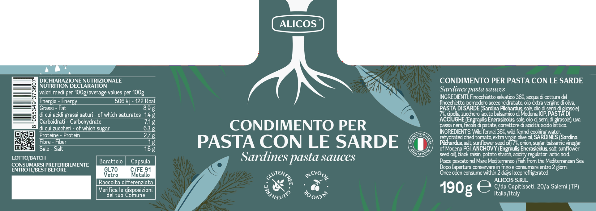 condimento per pasta con le sarde etykieta