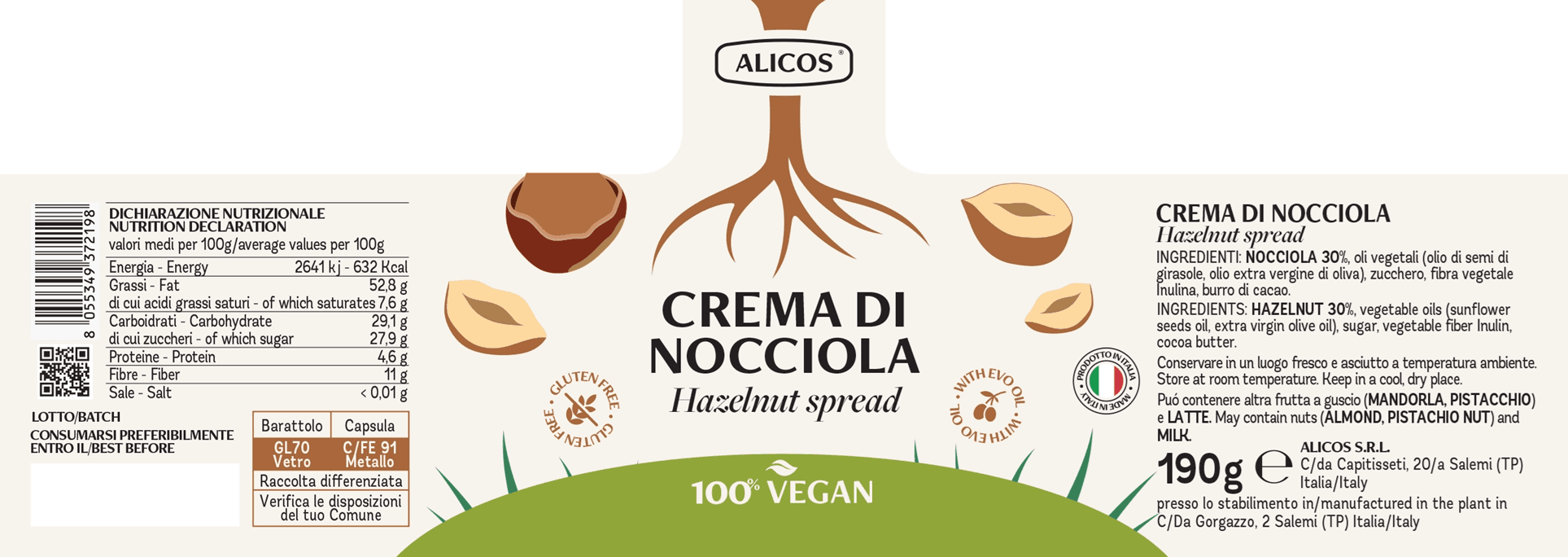 crema di nocciola vegana etykieta