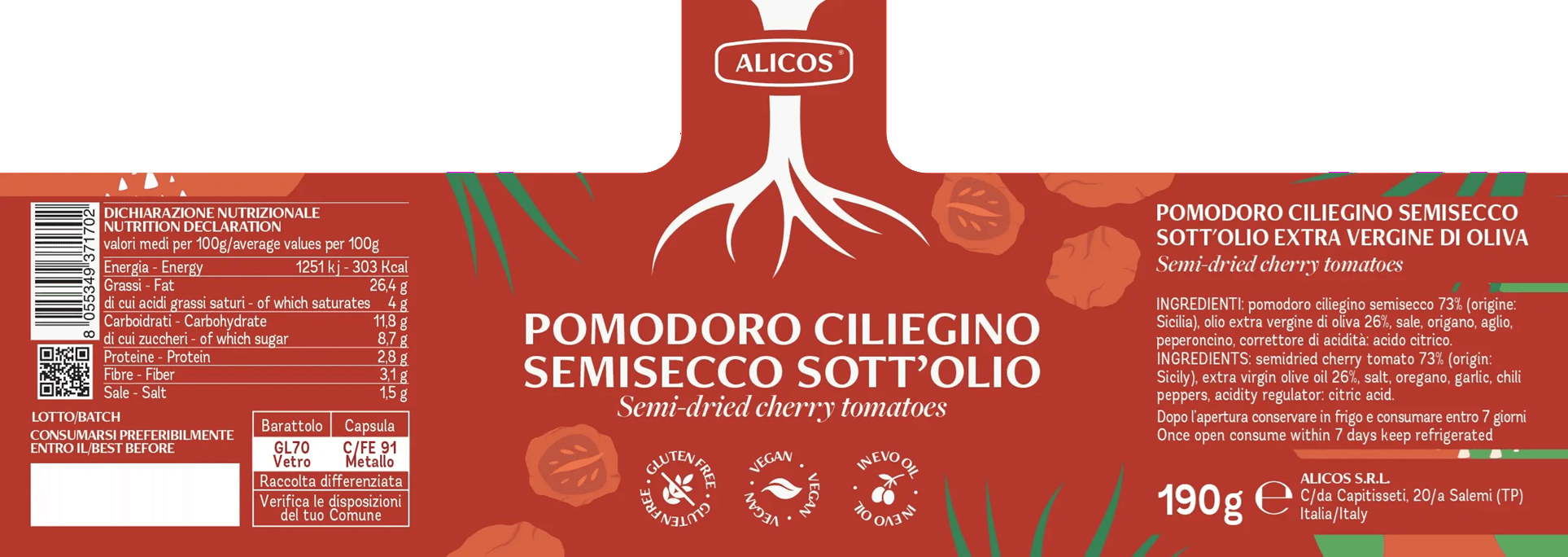 pomodoro ciliegino semisecco sott'olio etykieta