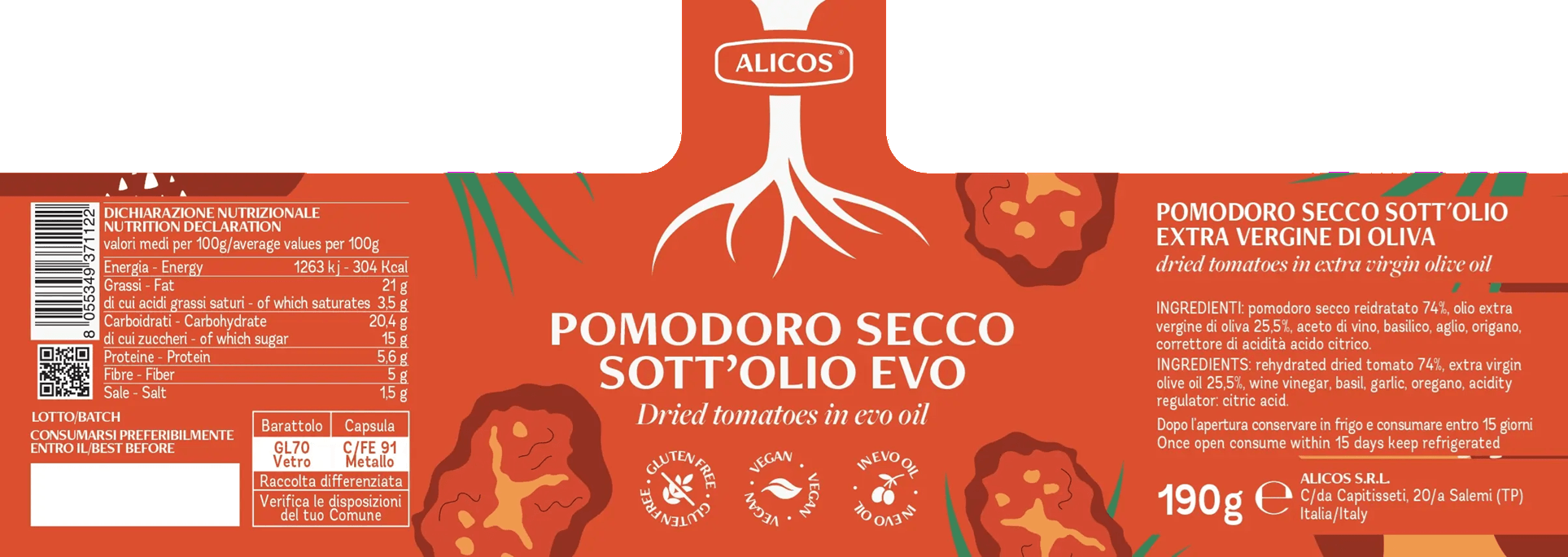 pomodoro secco sott'olio etykieta